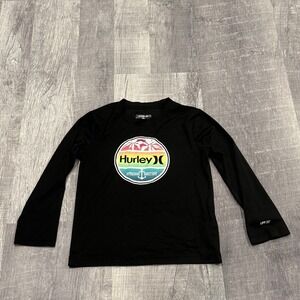 Hurley Boys Black Long Sleeve UPF 50+ Rash Guard Shirt‎ Size 5/6 Swim